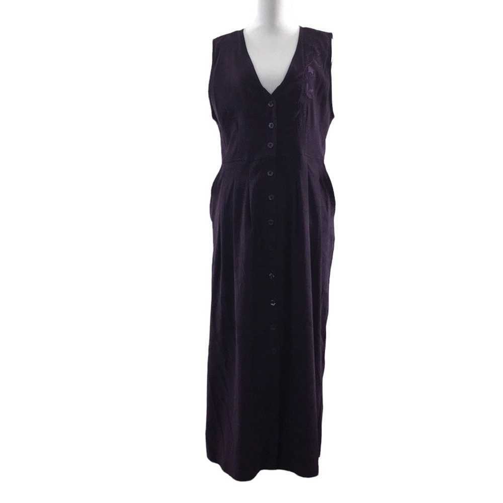 Mary‎ McFadden Vintage Purple Embroidered Button Front Dress Womens Small